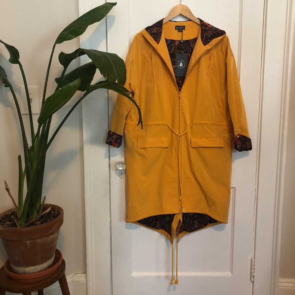 ModCloth Yellow Rain Slicker, floral lining NWT